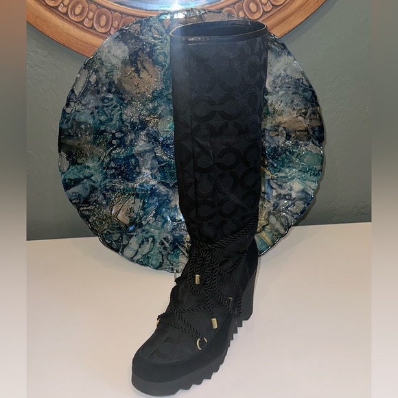 Like New Coach Maisy Leather Suede Signature C Wedge Heel Boots 7B - Picture 8 of 13